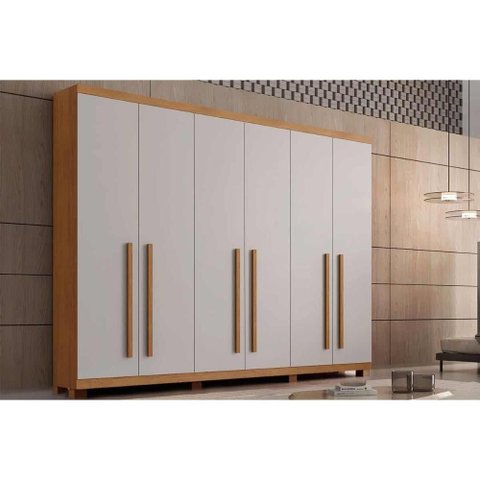 Guarda Roupa Casal 6 Portas e 6 Gavetas C/ Pés Pernambuco Imbuia/off White - Rufato