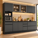 Ver imagem 1 de Cozinha Modulada Etna Completa 6 Peças 258cm Grafite com Paneleiro, Aéreo de Vidro e Gavetas