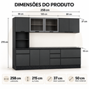 Ver imagem 3 de Cozinha Modulada Etna Completa 6 Peças 258cm Grafite com Paneleiro, Aéreo de Vidro e Gavetas