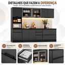 Ver imagem 4 de Cozinha Modulada Etna Completa 6 Peças 258cm Grafite com Paneleiro, Aéreo de Vidro e Gavetas