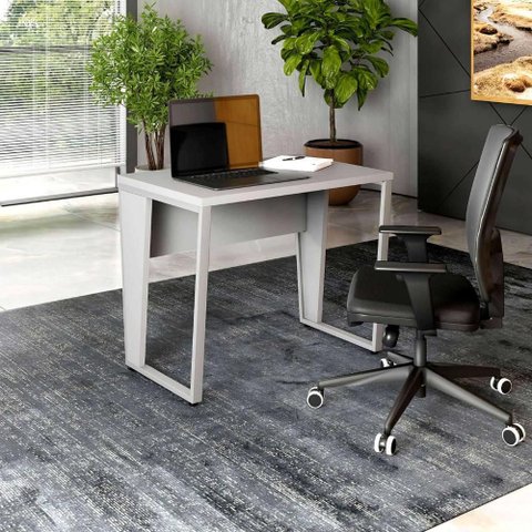 Mesa Industrial Escritório 90cm X 60cm Pés Metal F5 Office Cor:cinza