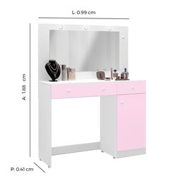 Penteadeira Diva Tuboarte com Led 100% em Mdf Rosa Branco - 2