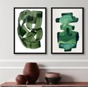 Ver imagem 2 de Kit 2 Quadros Decorativos Verdes Abstratos- Aquarela 45x34cm:madeira Preta