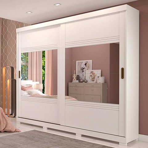 Guarda-Roupa Casal 2 Portas de Correr 4 Espelhos e Pés 243cm 100% MDF Marsala Espresso Móveis
