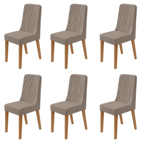 Kit 6 Cadeiras de Jantar Estofadas Luar Marrom Amendoa/Animale Bege