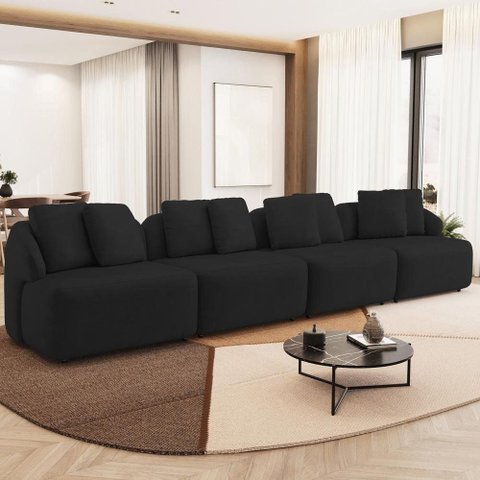 Sofá 5 Lugares para Sala de Estar Living 388cm Arlo F04 Veludo Preto - Lyam Decor