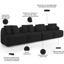Ver imagem 4 de Sofá 5 Lugares para Sala de Estar Living 388cm Arlo F04 Veludo Preto - Lyam Decor