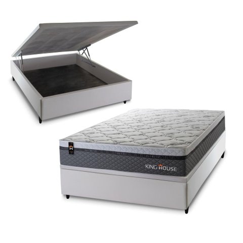 Conjunto Box Baú Casal Benton Branco 138x188x78 c/ Molas Ensacadas