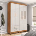 Ver imagem 1 de Guarda-Roupa 4 Portas 2 Gavetas com Espelho e Pés Genova Off White/Cinamomo