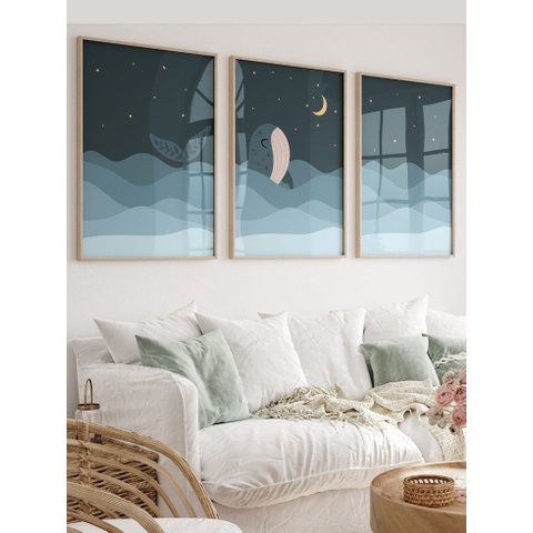 Kit 3 Quadros Decorativos Infantil Animais Fundo Oceano No3