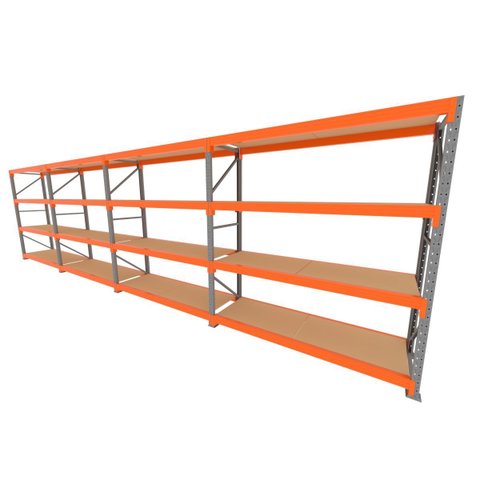 Mini Porta Pallet 200 Kg por Nivel Inicial +3 Continuação com 4 Niveis Laranja com Mdf Cru