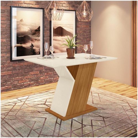 Mesa De Jantar Tampo Em Mdf 120cm Juanita Casa 812 Nature Off White