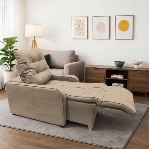 Poltrona Graça Cadeira Papai Mamãe Idoso Reclinável e Retrátil Capuccino Boucle