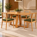 Ver imagem 1 de Conjunto Mesa de Jantar MDF 4 Cadeiras Estofadas e Tela Sintética Carvalho Rose/ Verde - Dalla Costa