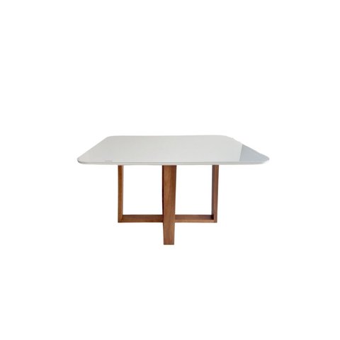 Mesa de Jantar Lille 120cm X 90cm Base em Madeira Tampo com Vidro Off White