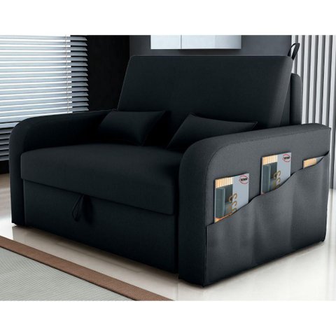 Sofá Cama Solar Nobre 2 Lugares 140cm Preto Veludo Matrix