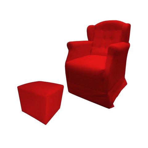 Poltrona Cadeira De Amamentação Com Balanço E Puff Manu Suede Vermelho Ms Decor