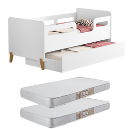 Cama Infantil Bicama Cecilia de Mdf com Auxiliar Montessoriana e Grade de Proteção + 02 Colchões D18 - 1