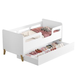 Cama Infantil Bicama Auxiliar Cecilia Grade Proteção Montessoriana para Quarto com 02 Colchões