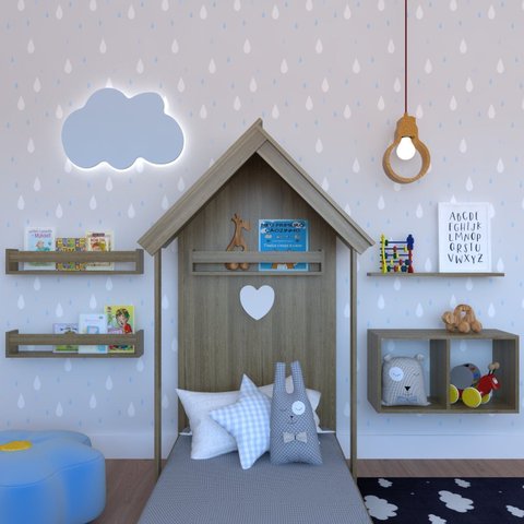Conjunto Infantil Cama Nicho Prateleira e Revisteiros Bramov Móveis Bege/Carvalho Mel