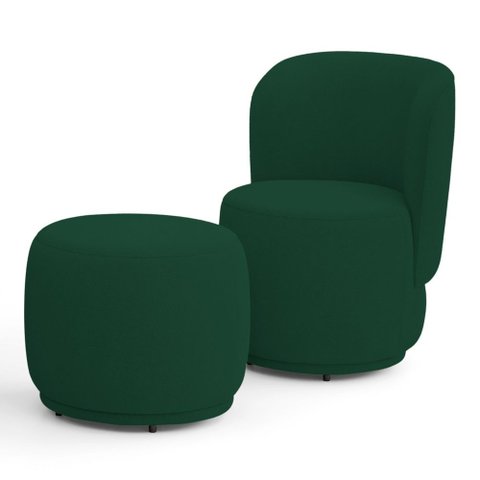 Poltrona Decorativa com Puff Orgânico Molly Bouclê Verde - Desk Design