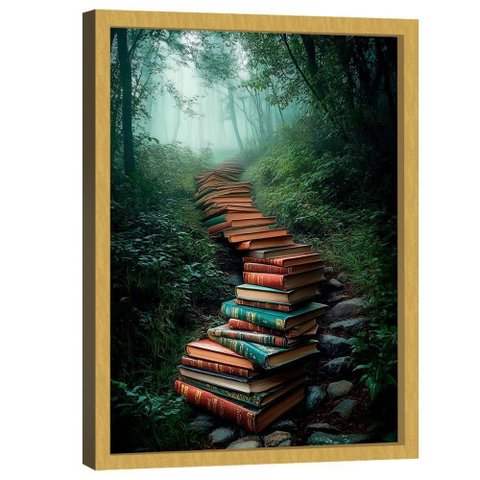 Quadro Decorativo o Caminho do Conhecimento 180x105cm Moldura Dourada