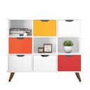 Ver imagem 3 de Aparador Organizador Zuri 9 Nichos Retrô Branco C/ Rodízios e Kits 3 Gavetas Coloridas e 3 Gavetas