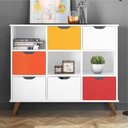 Ver imagem 1 de Aparador Organizador Zuri 9 Nichos Retrô Branco C/ Rodízios e Kits 3 Gavetas Coloridas e 3 Gavetas
