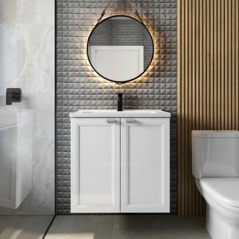 Balcão para Banheiro com Pia e 2 Portas Branco Bertolini