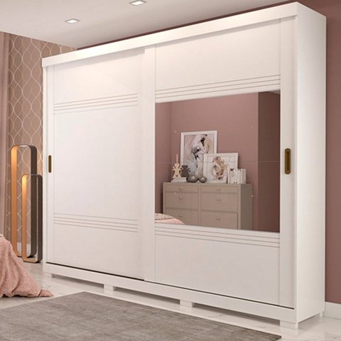 Guarda-Roupa Casal 2 Portas de Correr 2 Espelhos 243cm 100% MDF Marsala Espresso Móveis Branco