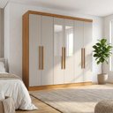 Ver imagem 1 de Guarda-Roupa Casal MDP com Espelho 6 Portas 2 Gavetas Off White Cinamomo França