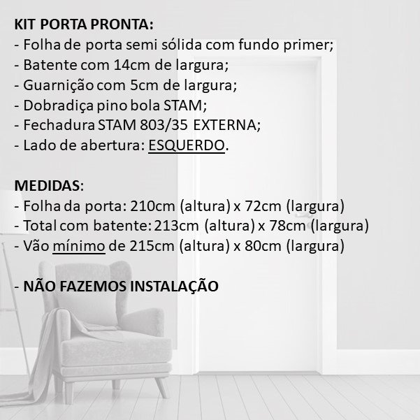 KIT PORTA PRONTA PRIMER - 210X72CM - ABERTURA ESQUERDA - 4