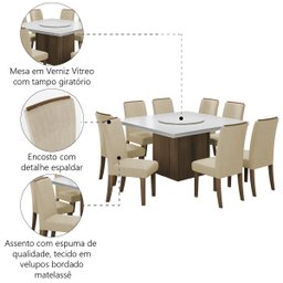 Conjunto De Mesa Sala de Jantar Com Tampo Giratório Amesterdã 1,36m 8 Cadeiras Grécia Cedro/Off/ - 5