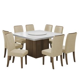 Conjunto De Mesa Sala de Jantar Com Tampo Giratório Amesterdã 1,36m 8 Cadeiras Grécia Cedro/Off/ - 1