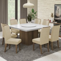 Conjunto De Mesa Sala de Jantar Com Tampo Giratório Amesterdã 1,36m 8 Cadeiras Grécia Cedro/Off/ - 2