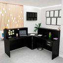 Ver imagem 2 de Balcão de Atendimento em L com Gaveta 140x60cm para Recepção + Cadeira de Escritório Reclinável