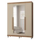 Ver imagem 2 de Guarda-Roupa Solteiro com Pés 4 Portas Batentes com Espelho Rustic/Crema/Rustic Netuno Madesa