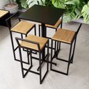 Ver imagem 1 de Conjunto Mesa Alta Bar Bistrô Quadrada Preta 4 Banquetas Confort Pinus Industrial Black Don Castro D