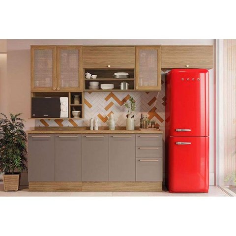 Cozinha Completa Botanic 8 Peças (4 Armários + 2 Balcões + 2 Complementos) M665 Nogueira/fendi -