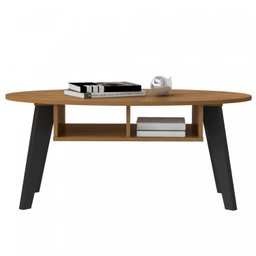 Mesa de Centro com Tampo Oval e Pés em MDF Diva Marrom - 5 Mesa de Centro com Tampo Oval e Pés em MDF Diva Marrom - 5