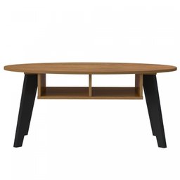 Mesa de Centro com Tampo Oval e Pés em MDF Diva Marrom - 3 Mesa de Centro com Tampo Oval e Pés em MDF Diva Marrom - 3