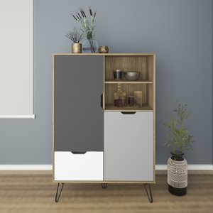 Bar com 2 Portas e 1 Gaveta, Pés de Metal, 6 Nichos para Garrafas, Buffet Adega Estocolmo