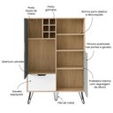 Ver imagem 4 de Bar com 2 Portas e 1 Gaveta, Pés de Metal, 6 Nichos para Garrafas, Buffet Adega Estocolmo Bege/Carva