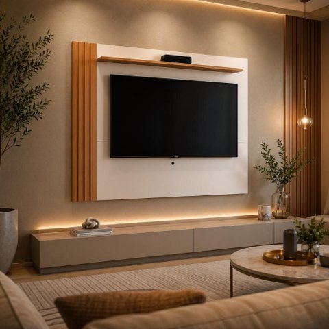Painel para TV Texas 55 Polegadas Freijó Off White Moderno