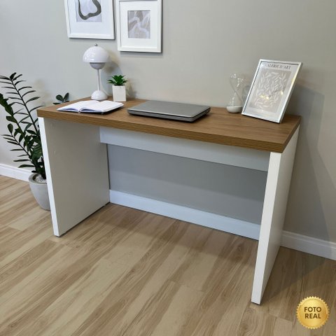 Escrivaninha Mesa Escritório Minimalista Toq 120cm Olmo e Branco Artany