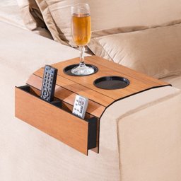 Kit 2 Bandeja Esteira para Braço de Sofá Mdf Cinamono com Porta Copos e Controle - 5