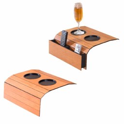 Kit 2 Bandeja Esteira para Braço de Sofá Mdf Cinamono com Porta Copos e Controle - 1