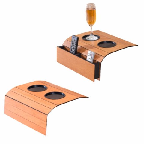 Kit 2 Bandeja Esteira para Braço de Sofá Mdf Cinamono com Porta Copos e Controle