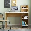 Ver imagem 1 de Escrivaninha Mesa Escritório com Estante Link 3 Prateleiras 100% MDF 111,5cm Carvalho e Branco Bege