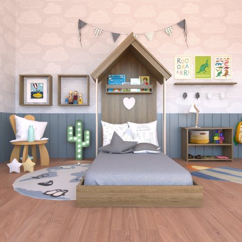 Conjunto Infantil Cama Banqueta 2 Nicho e Prateleira Bramov Móveis Bege/Carvalho Mel